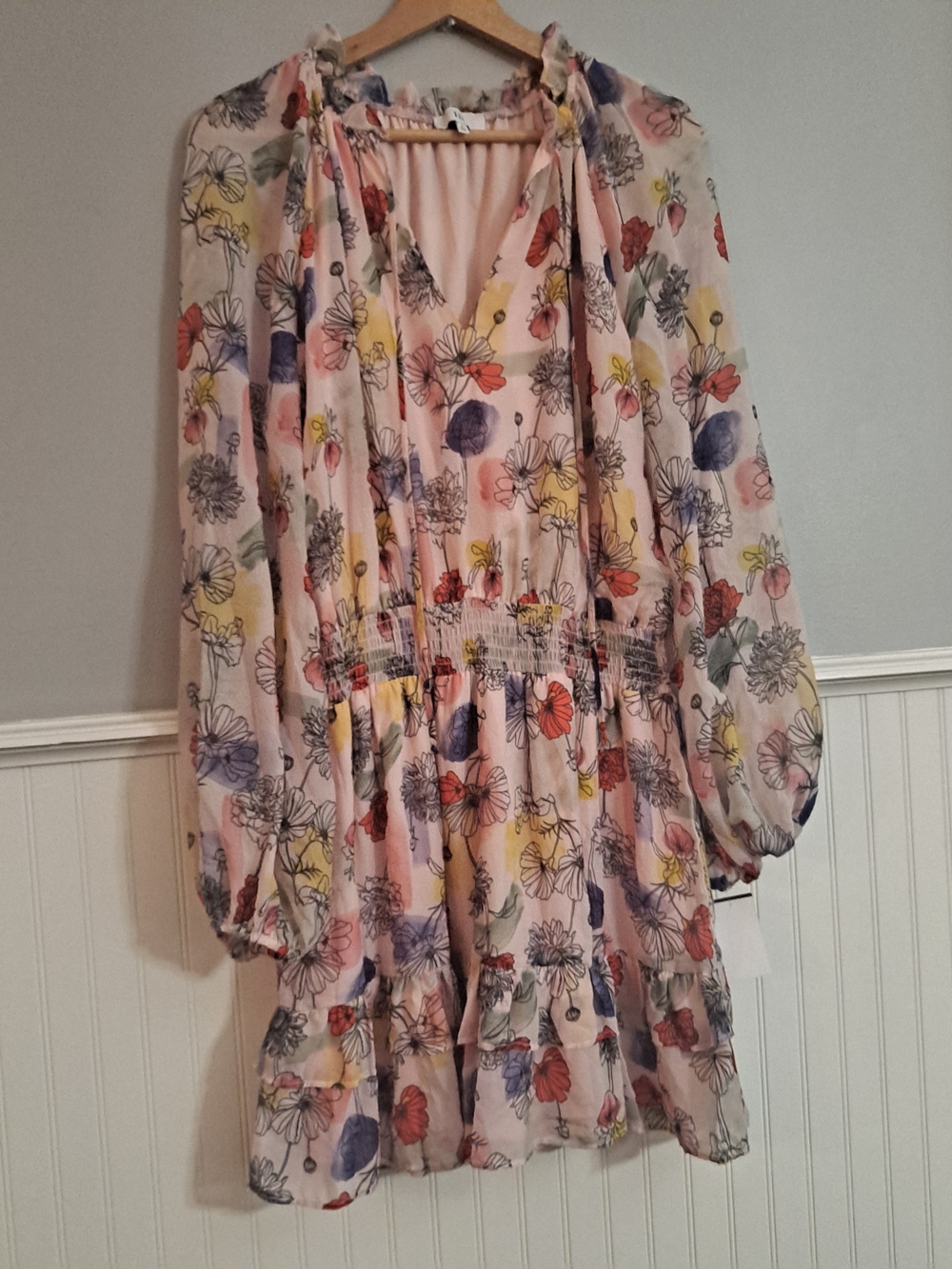 NSR Pink Floral Print Long Sleeve Mini Dress
